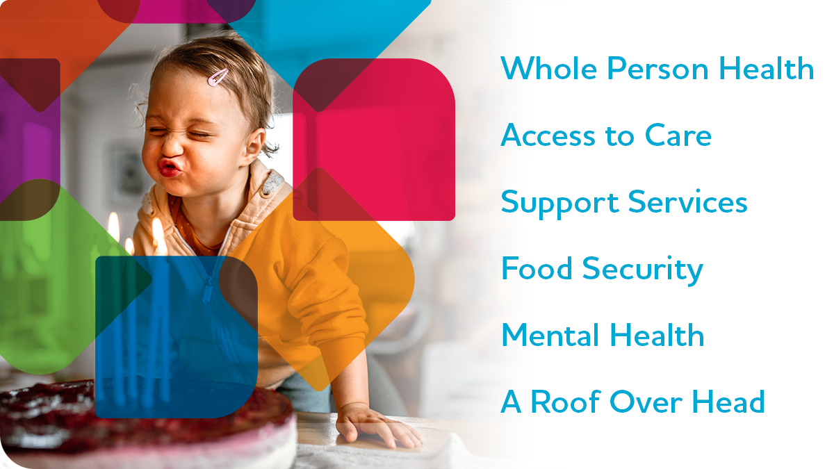 Image displaying the text Whole Person Health, Access to Care, Support Services, Food Security, Mental Health, A Roof Over Head